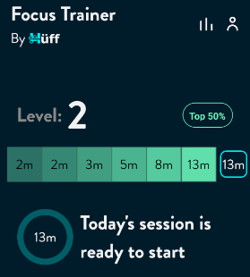 Focus trainer module, showing today's 13 minute session is ready to start
